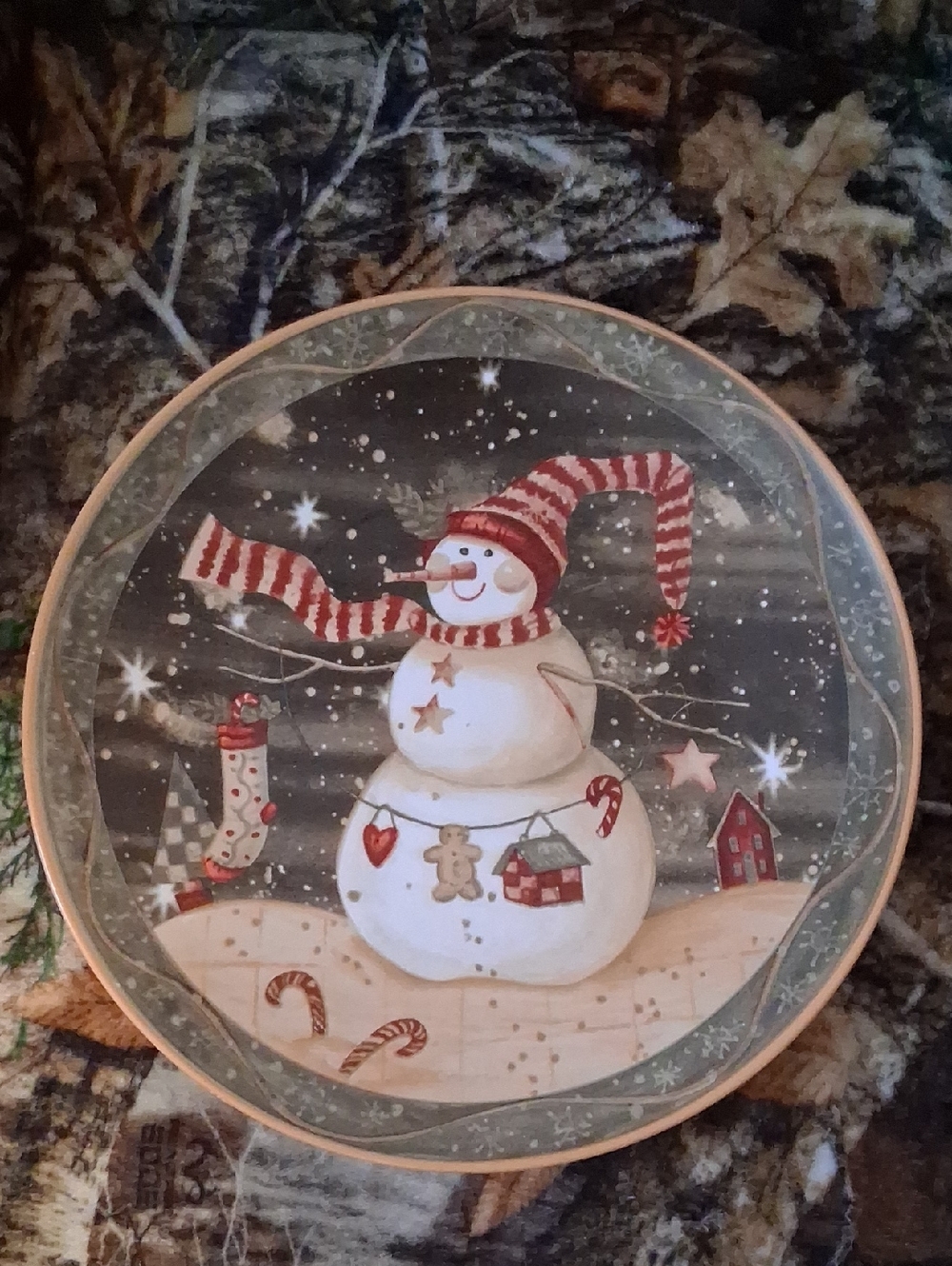 Holiday Snowman Decorative Plate - Red & White